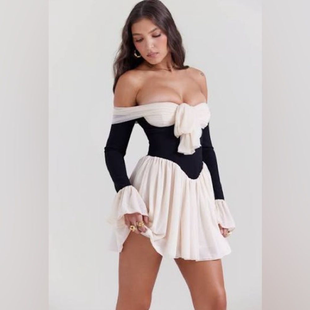 House of CB Off-Shoulder Black and Cream Dress